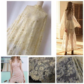 

3 M length 1.5 M wide High-grade white golden silk lace fabric DIY Clothing, dress, evening dress, Curtains ,sewing fabric