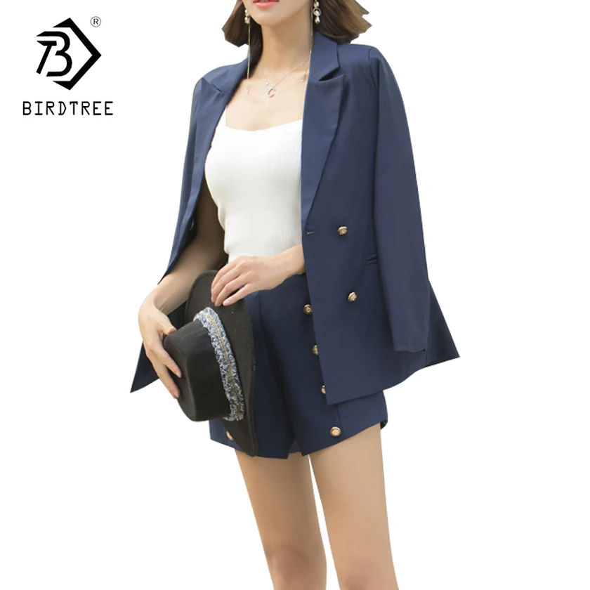 Two Pieces Set Women 2018 New Autumn And Winter Plus Size Fashion Double Breasted Blazer Short