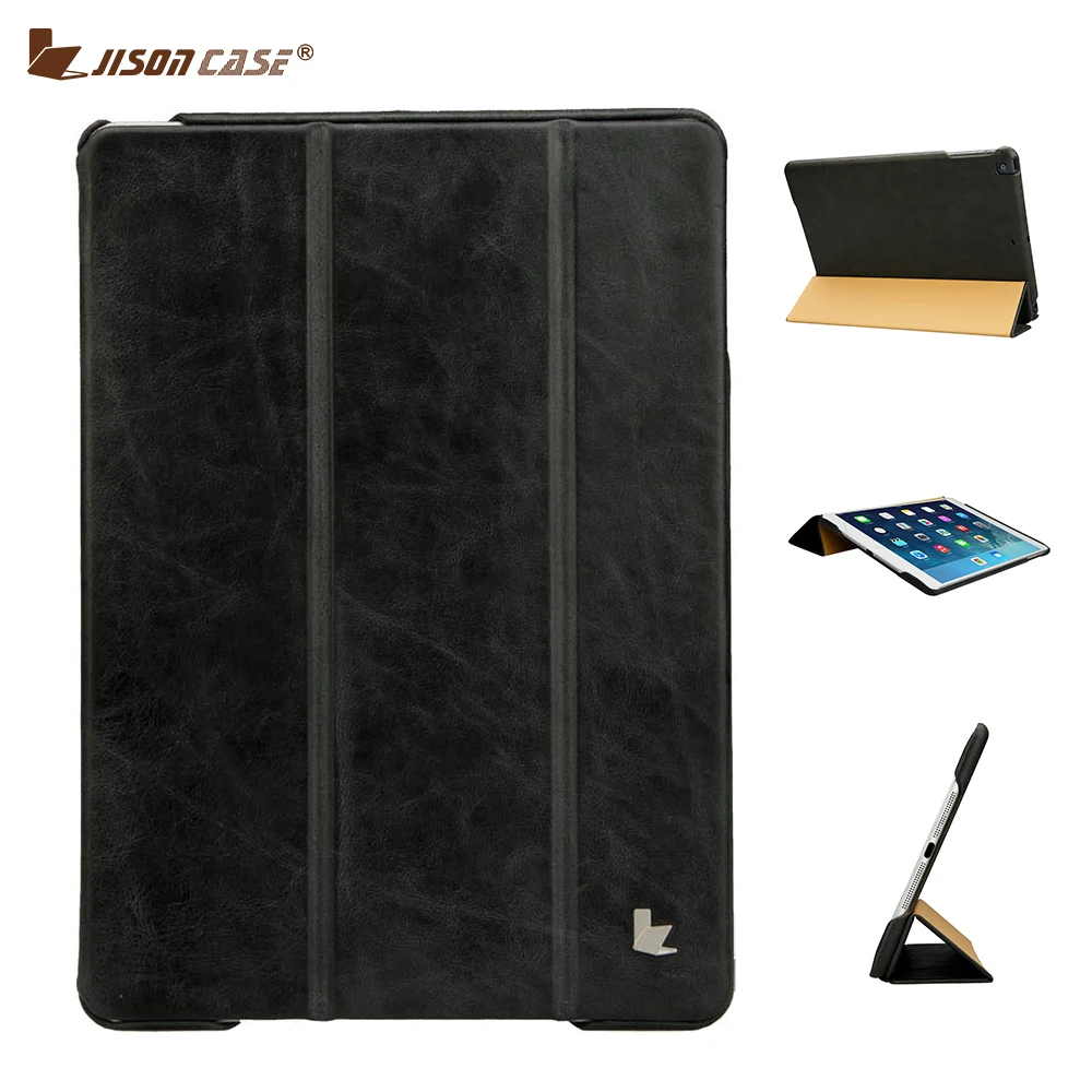 Jisoncase Leather Smart Cover for iPad Air 1 Air 2 9.7 2017 Case Cover Luxury Genuine Leather Case for iPad 5 6 9.7 inch Holster