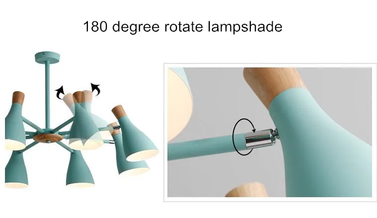 Скандинавский цвет деревянные светодиодные люстры лампы руки вращаются подвесной светильник для гостиной спальни свадьбы деко светильники блеск