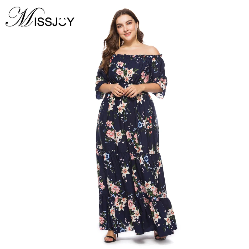 MISSJOY для женщин Большие размеры сексуальное платье с открытыми плечами 2020 узором