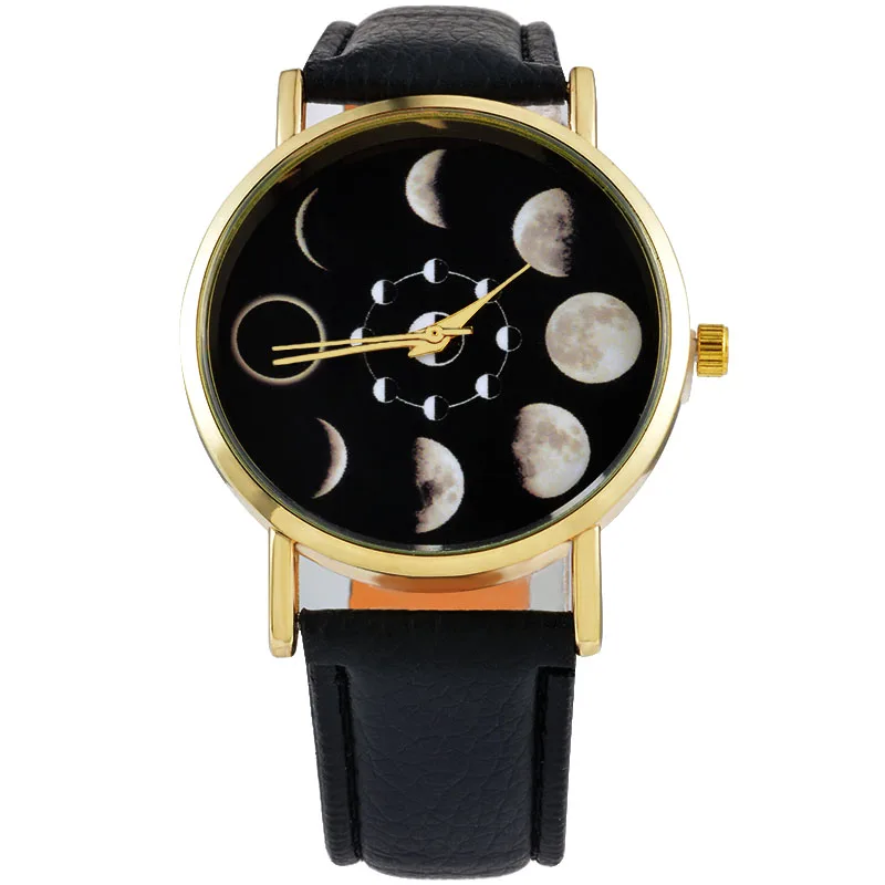 Новинка, элегантные винтажные модные часы для влюбленных, простые трендовые часы для женщин, лучший подарок, карта Луны, крутой режим, часы - Цвет: black