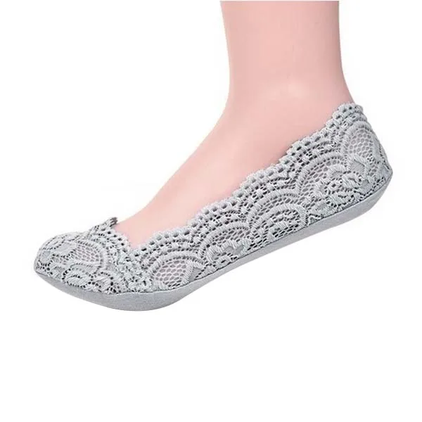 

Women's Cotton Lace Socks Antiskid Invisible Liner Socks Low Socks Boat Socks amazing white Grey
