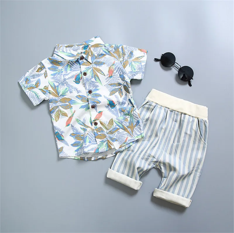 

PUDCOCO Summer Fashion 2pcs Toddler Kids Infant Baby Boys Print T-shirt Tops Striped Shorts Pants Outfits Clothes Set 1-5Y