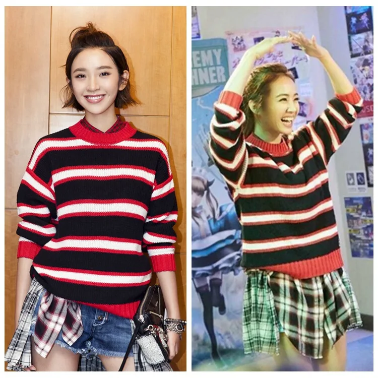 2019 New Jolin Tsai Star with A Circular Neck Red Striped Sweater Pullovers Turtleneck Winter Clothes Women Sweaters 2019 New Jolin Tsai Star with A Circular Neck Red Striped Sweater Pullovers Turtleneck Winter Clothes Women Sweaters