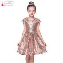 Розовое золото блестками платье с цветочным рисунком для Одежда для девочек Свадебные платья Jewel дешевые дети пагент платья Детская день носить zf050