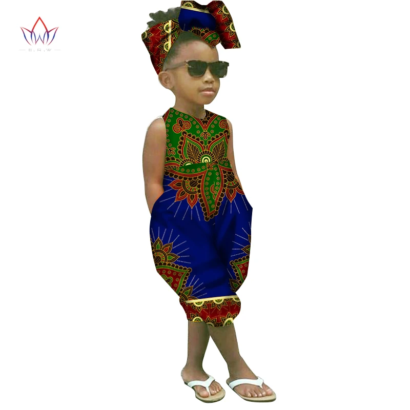 2017 Африканский-одежда для детей Дашики традиционные Комплект одежды из хлопковой ткани соответствующие африка печати лет Летний набор brw