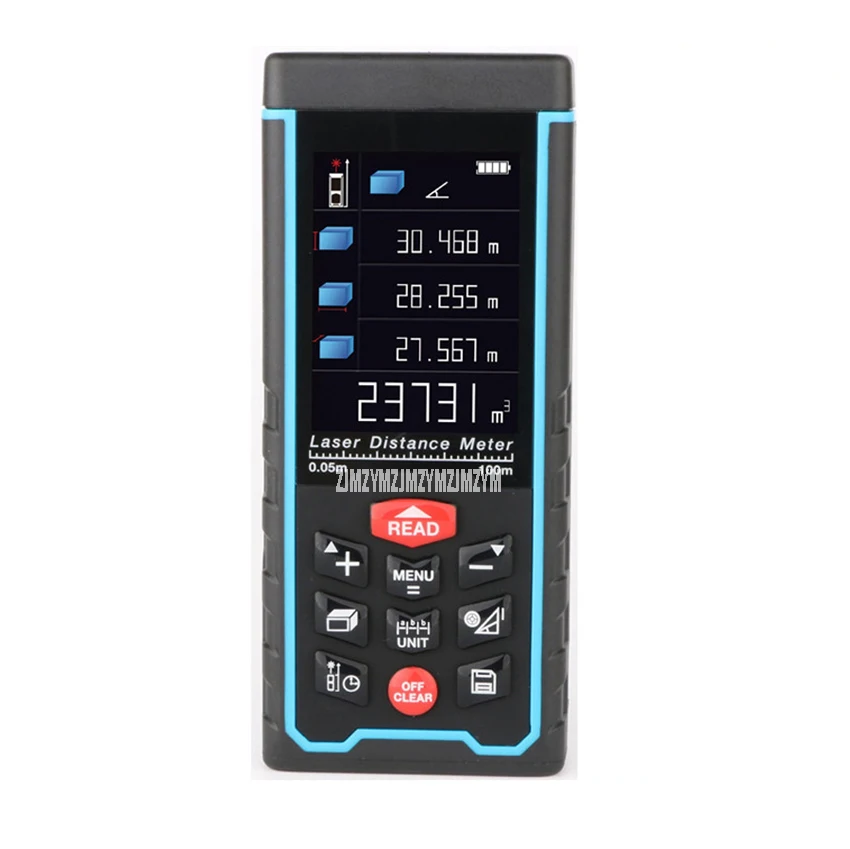 AS100 100M LCD Display Laser Distance Meter Rangefinder Distance/Area/Volume Build Measure Ruler Tool With Rechargable Battery