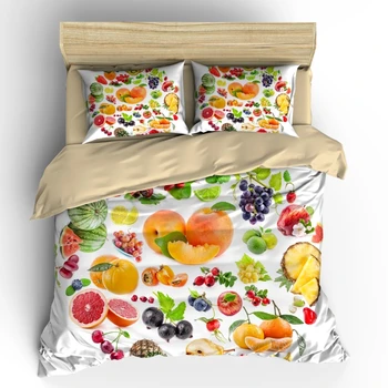 

AHSNME 3D Effect Tropical Fruit Collection Cover Set Summer Bedding Set Blueberry Grape Papaya Cantaloupe Customized Bedding Set