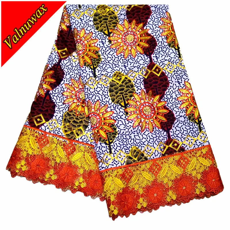 

Valuwax high quality ployester Embroidery Ankara African Wax Print Lace Fabric With 6 Yards /lot dress /QD5304#