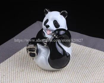 Big Panda Trinket Gift Box Panda Bear Handmade Jeweled Metal Panda Hinged Treasure Holding Box Lovely Panda Trinket Jewelry Box