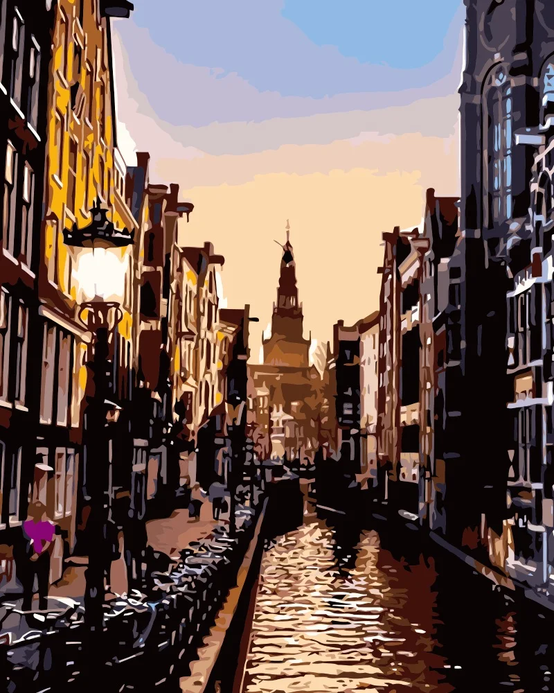 

MaHuaf-i730 Sunset in Amsterdam landscape painting by numbers on canvas nordic decoration wall acrylic painting for living room