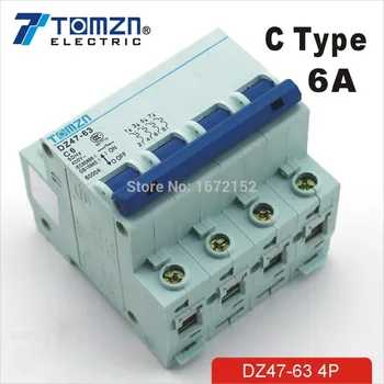 

4P 6A 240V/415V Circuit breaker MCB C TYPE 4 Poles