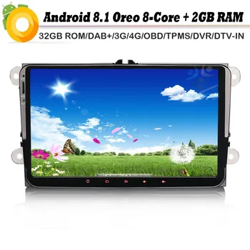 

9" Octa Core Android 8.0 Autoradio Car GPS Navigation Player for VW EOS Golf Polo T5 DAB+ SatNav WiFi 4G DVR SD OBD2 BT DVT-IN