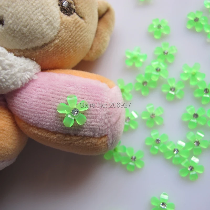 

RF1-17 30pcs Cute Crystal Neon Green Flower with Rhinestone Shape Nail Resin Decoration Outlooking