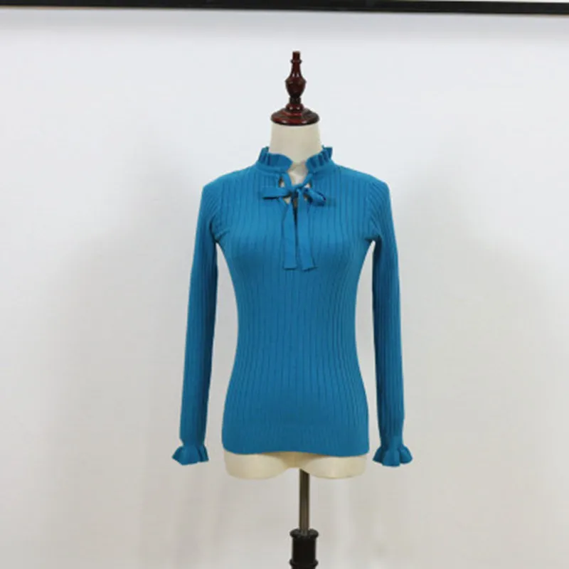 Новинка OLGITUM осенний женский свитер тонкий длинный рукав на шнуровке Зимний вязаный свитер вязаный пуловер женский свитер - Цвет: peacock blue