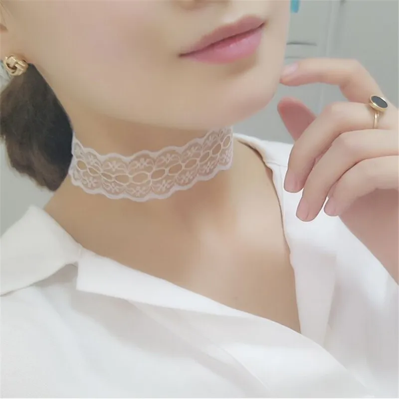Trendy Black White Hollow out Lace Flower Choker Necklace For font b Women b font Girls