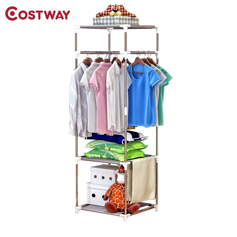 COSTWAY Simple Clothes Coat Rack Bedroom Floor Hanging Clothes Storage Shelves Balcony Multi-functional Drying Racks W0182