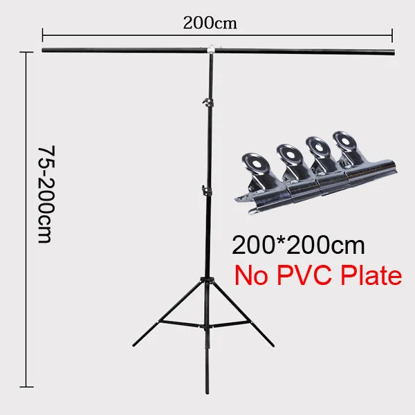 Фотостудия металлический Т-образный задний фон рамка задний фон из ПВХ держатель Подставка для фотографии с 4 зажимами - Цвет: W200.H200
