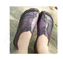 Ethnic Style Women Genuine Leather Flat Shoes Woman Loafers 2017 New Fashion Women Casual Single Shoes Women Flats