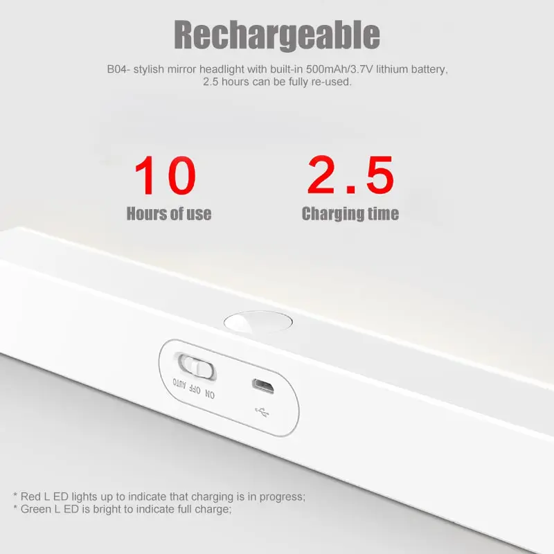 الحديثة مرآة وحدة إضاءة LED جداريّة مصباح قابلة للشحن مجلس الوزراء جدار ضوء الحمام الغرور الأبيض الجبهة مرآة ضوء المرحاض تركيبات مصباح