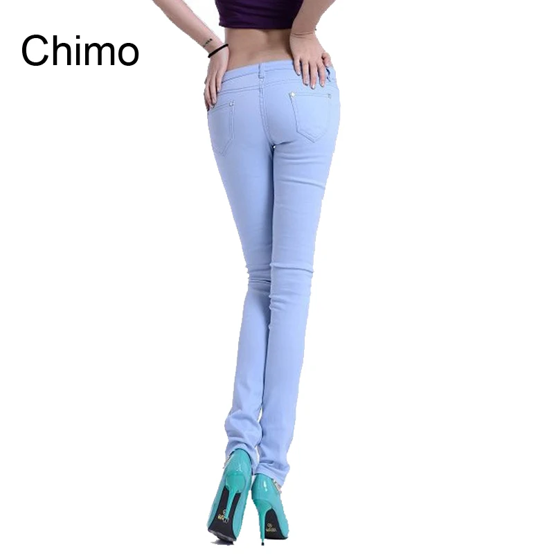 Летние модные женские джинсы карандаш ярких цветов средней талии полной длины на молнии зауженный узкие брюки для женщин