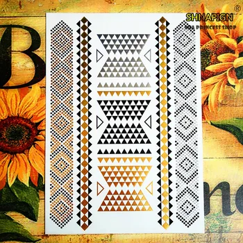

SHNAPIGN 24 style Temporary Tattoo Body Art, triangle Golden Designs, Flash Tattoo Sticker Keep 3-5 days Waterproof 21*15cm