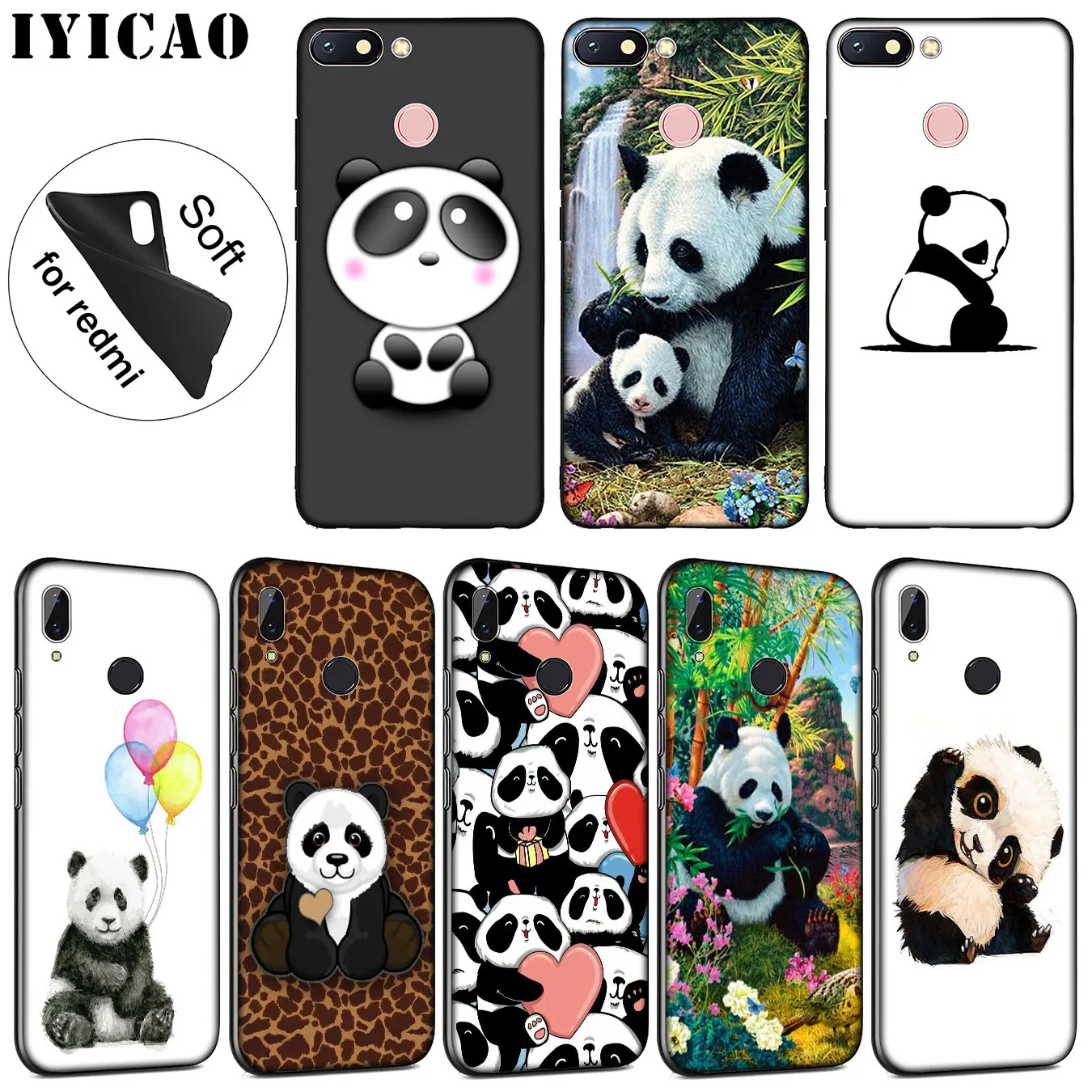 IYICAO cute panda Novelty Soft Silicone Phone Case for Xiaomi Redmi K30 K20 8A 7A 6A 5A S2 GO Note 8 8T 7 5 6 Pro Cover |