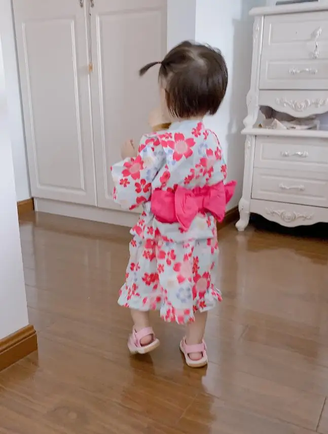 Детские японские комплекты с платьем-кимоно, одежда для маленьких девочек, летние хлопковые топы+ платье+ галстук, костюмы, платье, детский костюм для подростков с принтом, Y1013