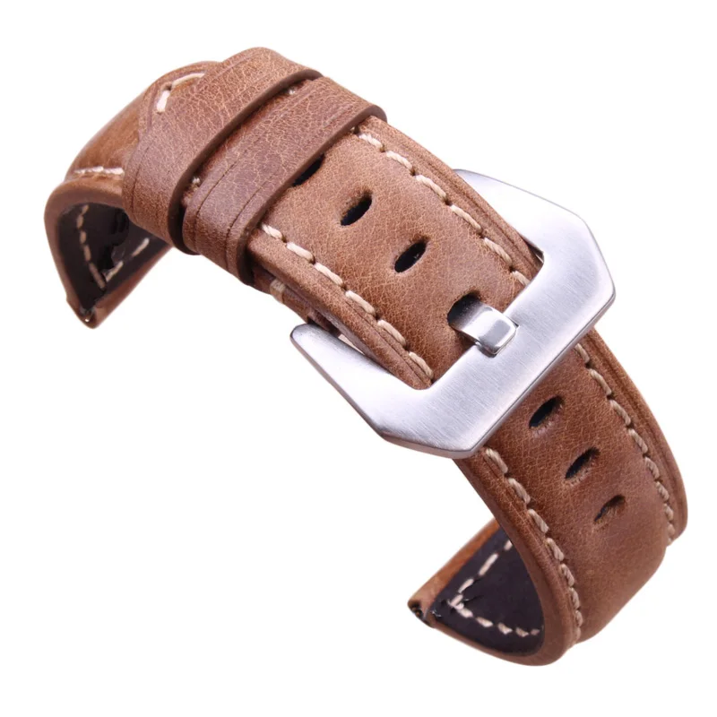 Retro Genuine Leather Watchbands Brown Men 20 22 24mm Soft Watch Band Strap Metal Pin Buckle