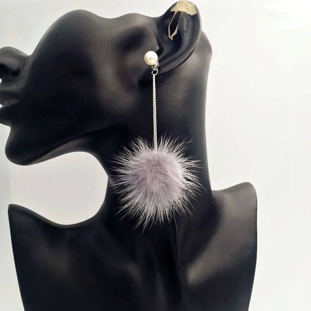 

Jewelry Wholesale Fashion Mink hair Earrings For Women Marten Mink Earring Hair Ball Top Earring With Pearl