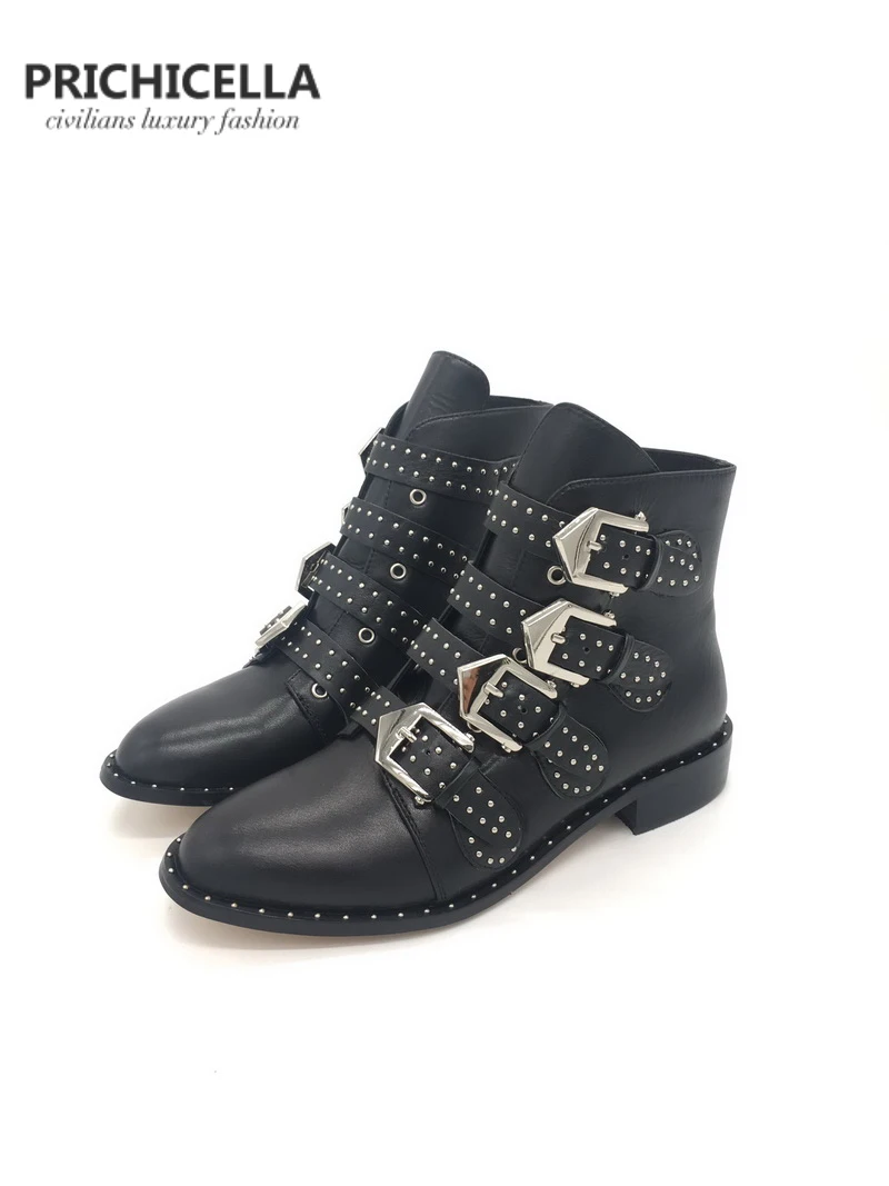 Ботильоны женские из натуральной кожи с пряжкой и ремешком|combat boots|ankle bootiesbooties women