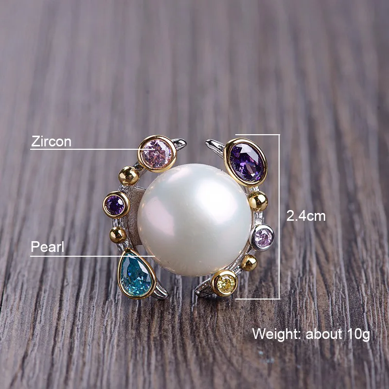 V. YA кольца с натуральным пресноводным жемчугом и цирконием 925 пробы Серебряное кольцо для женщин женские винтажные ювелирные изделия