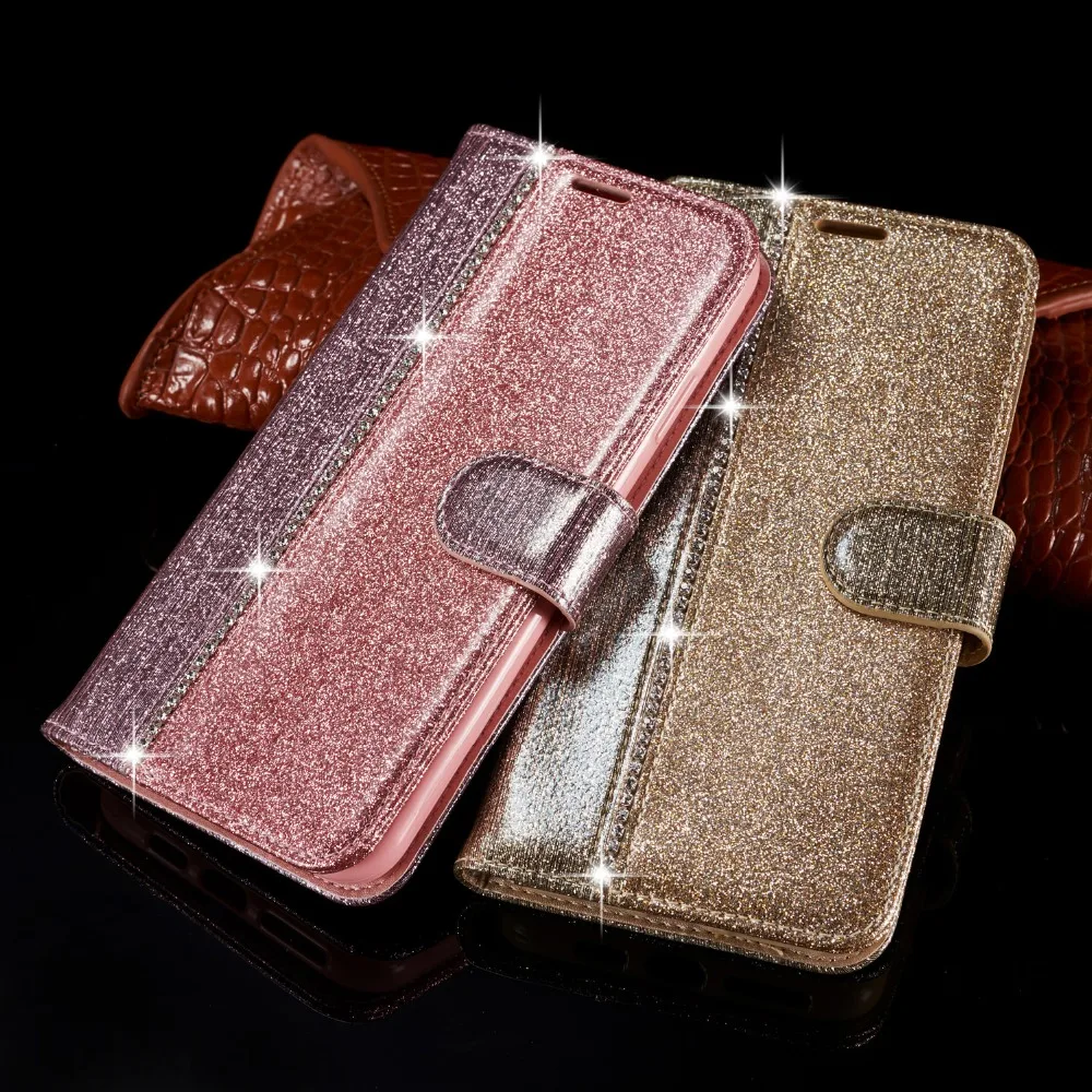 

PU Leather Diamond Coque for iPhone Xs Max XR Card Slots Flip Book Case Magnetic Bling Cover for iPhone 6 6S 7 8 Plus X XS