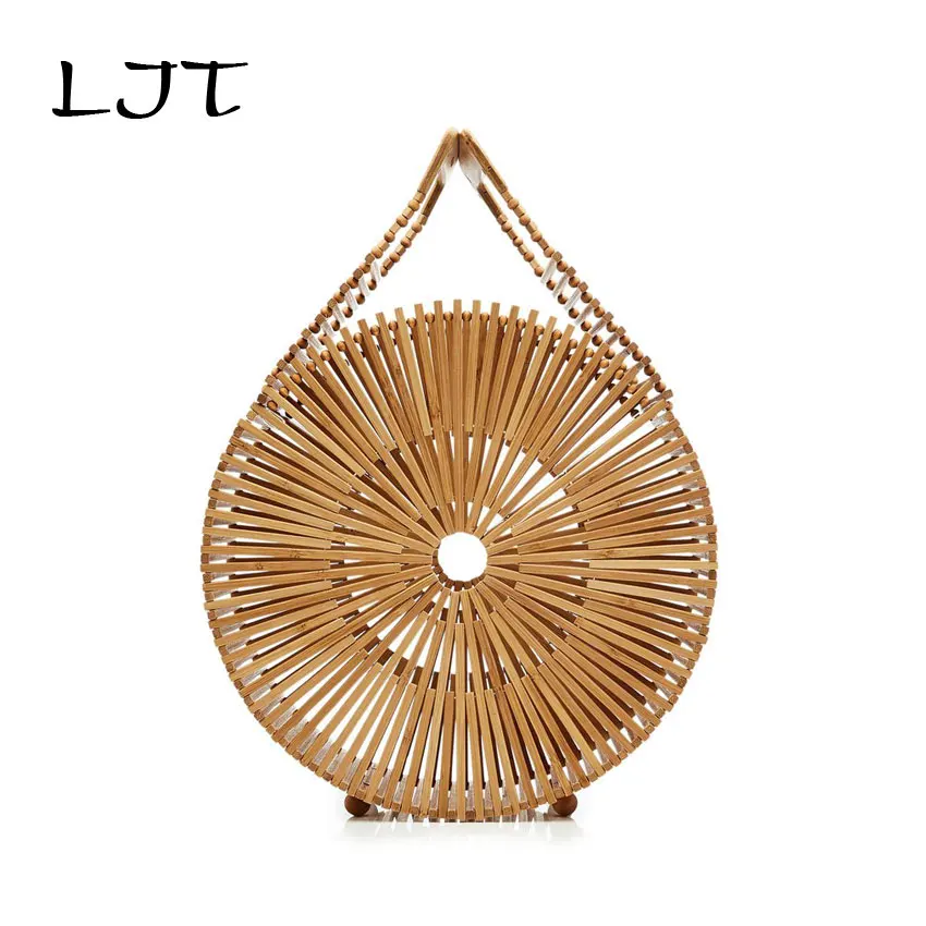 LJT Women Bamboo Beach Bag Top Handle Bags Female Causal Hollow Out Small Tote Bags for Women 2018 Handmade Woven Summer Bag charmiyi 2018 woven women small beach bags designer ladies shoulder bag vintage female crossbody top handle bag casual tote