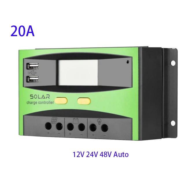 

20A regulador de carga solar controlador solar controller 12V 24V 48V auto switch pwm solar charge controller