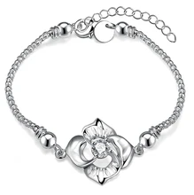 Hot Sell!Wholesale Silver-Plated Bracelet Large Flower Three layer Thick Silver Plated bracelets Round Cubic Zirconia Bracelets