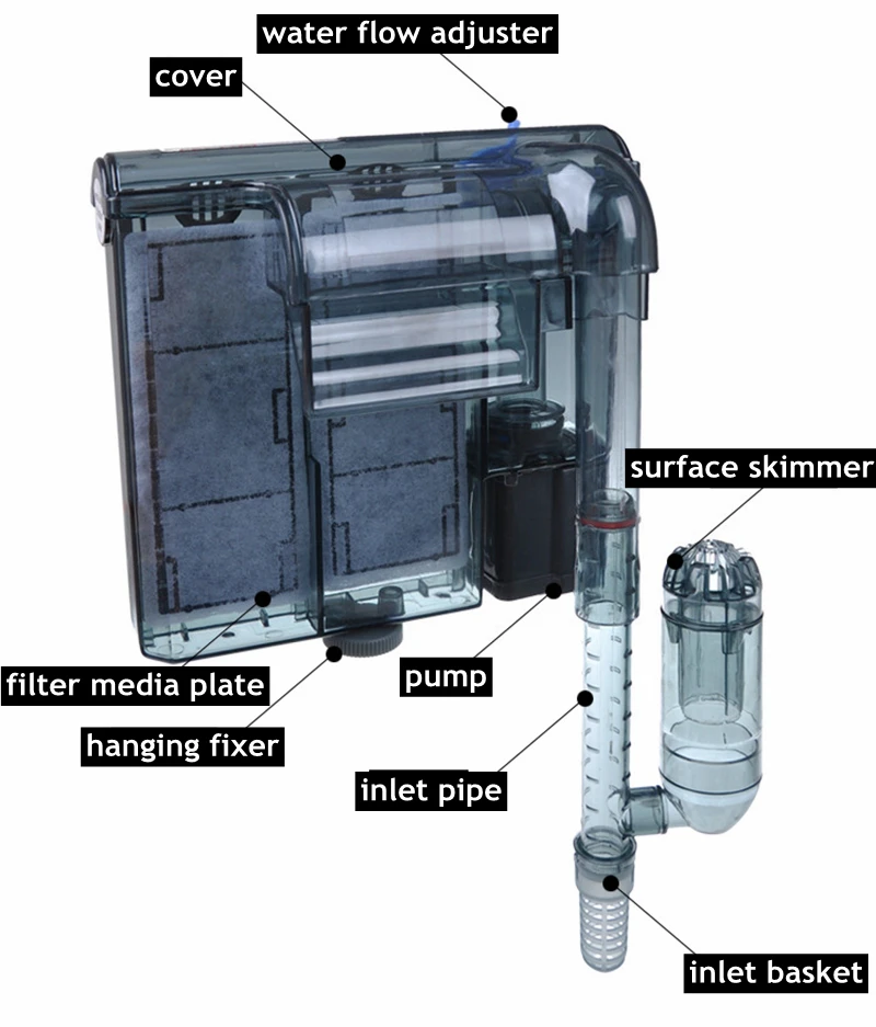 Подвесной фильтр для аквариума с скребок для поверхности водопад кислород 4 размера подходит для аквариума 10-60 л