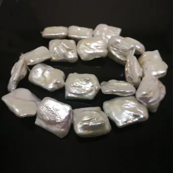 

16 inches 20x25mm White Natural Flat Square Large Baroque Pearl Loose Strand