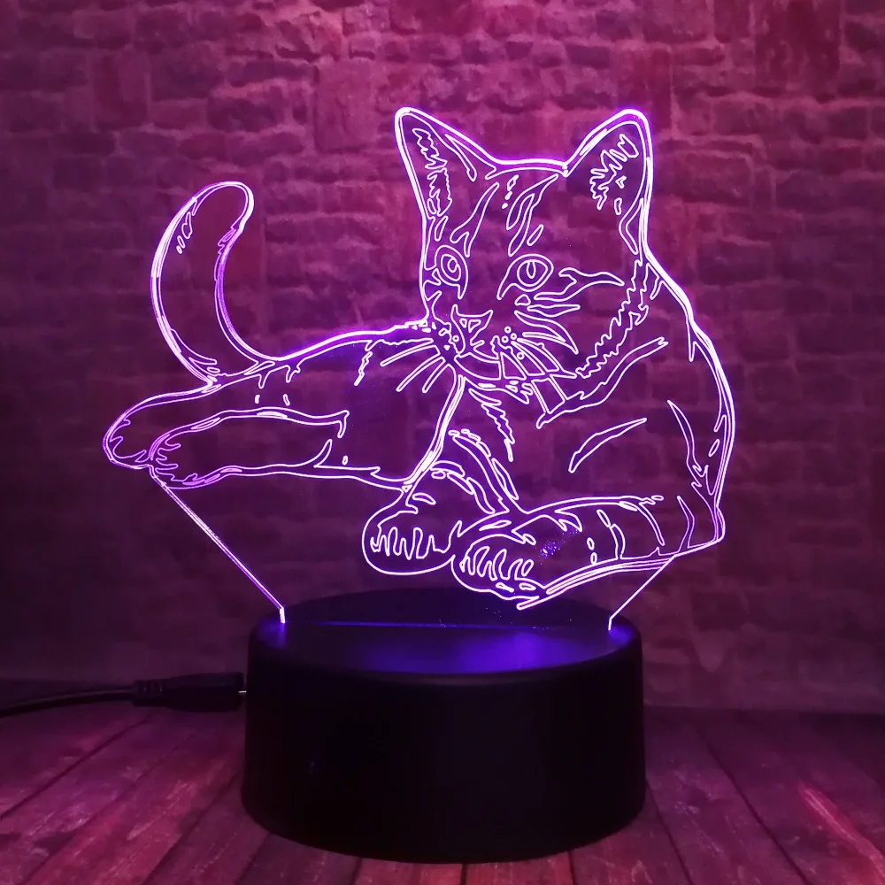 Милый 3D уютный лежащий светодиодный светильник для отдыха с кошкой, ночник USB Touch, 7 цветов, светильник для детской спальни, детские рождественские вечерние лампы, подарки
