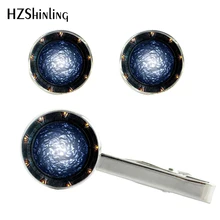 Новинка года Stargate Portal Atlantis запонки серебряные стеклянные кабошон зажим для галстука ручной работы клипсы и набор запонок подарки для мужчин CT-0079