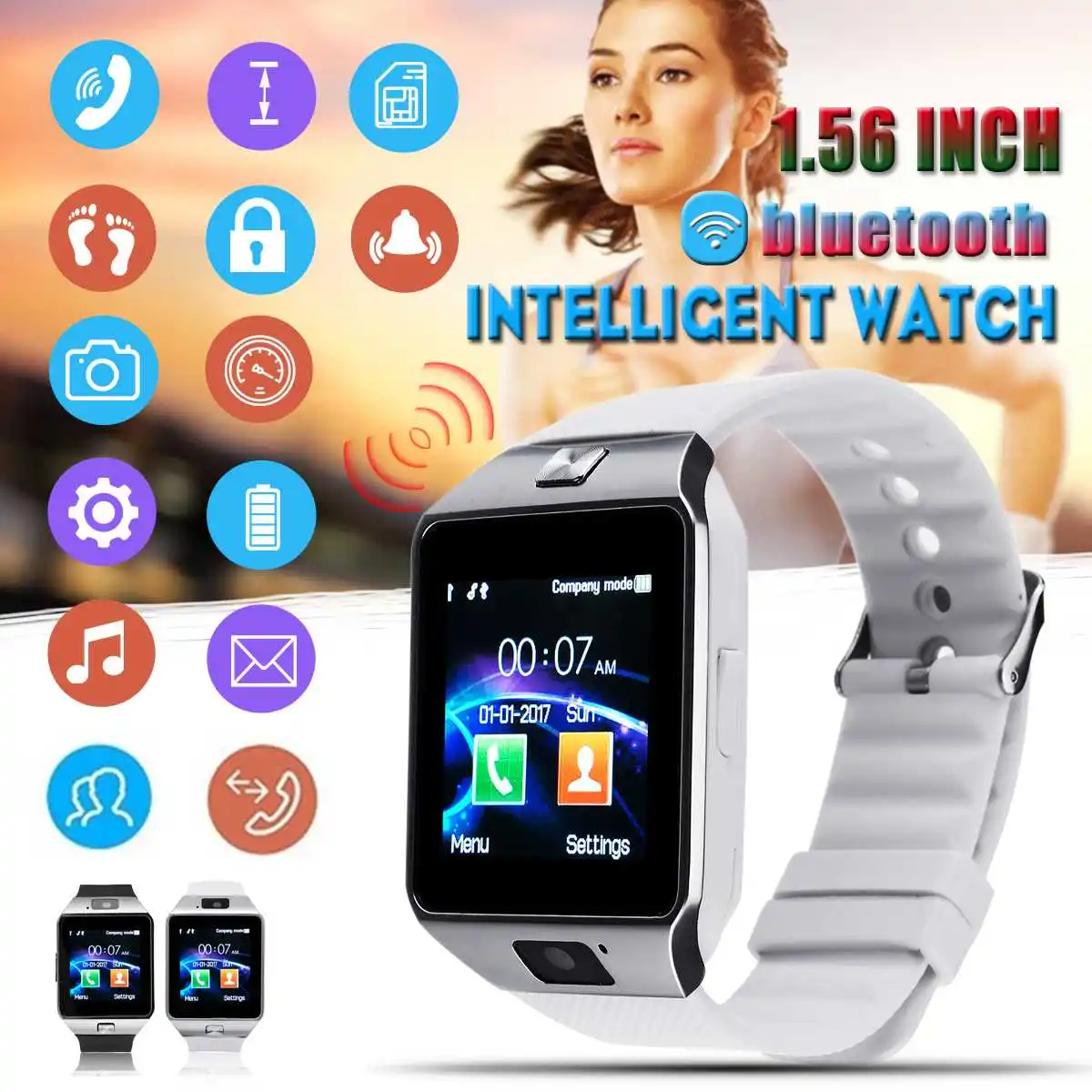 

KINCO bluetooth Smart Watch Pedometer Burglar Alarm Reminder Color Screen Support SIM TF GSM 850/900/1800/1900mhz Smartwatch
