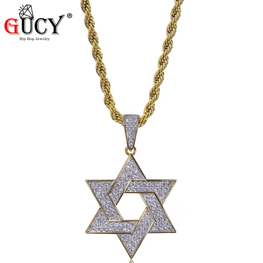 GUCY Star Pendant Necklace Gold Color Micro Pave Iced Out CZ Necklaces For Men Gift | Украшения и аксессуары