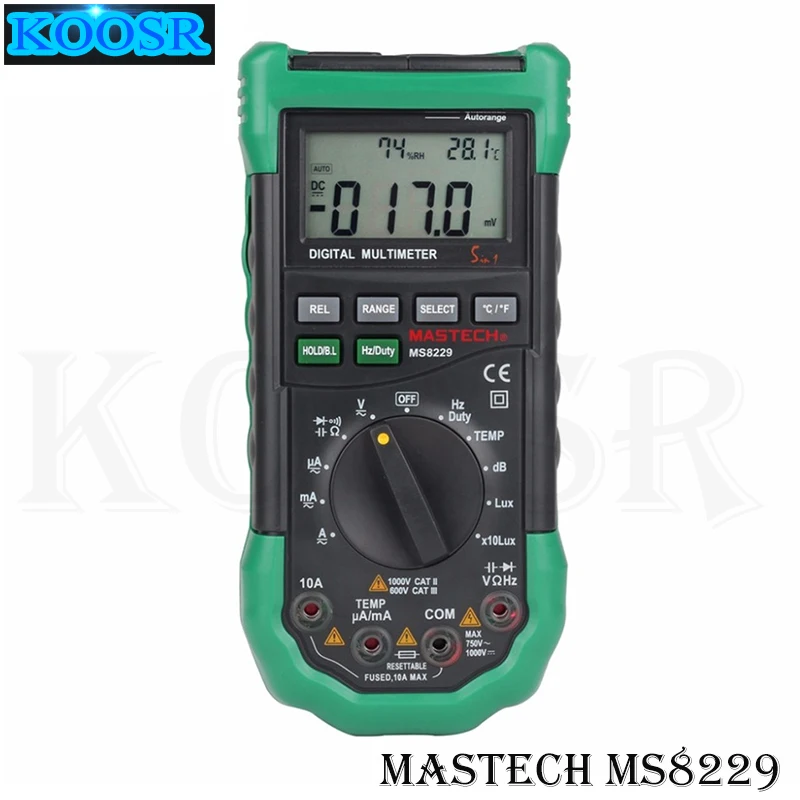 

Mastech MS8229 5 in1 Auto range Digital Multimeter Multifunction Lux Sound Level Temperature Humidity Tester Meter