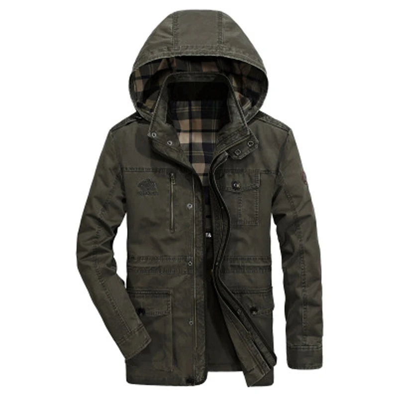 AFS JEEP брендовая Военная длинная куртка для мужчин Высокое качество осень зима ветрозащитная верхняя одежда теплые мужские куртки с капюшоном пальто размер M-4XL - Цвет: Army Green