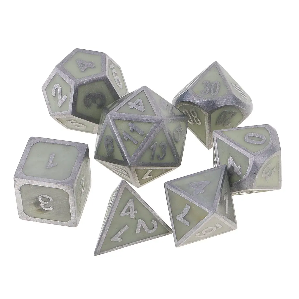 7 шт. многогранные кости ночник светящийся яркий D4 D20 металлические цифровые