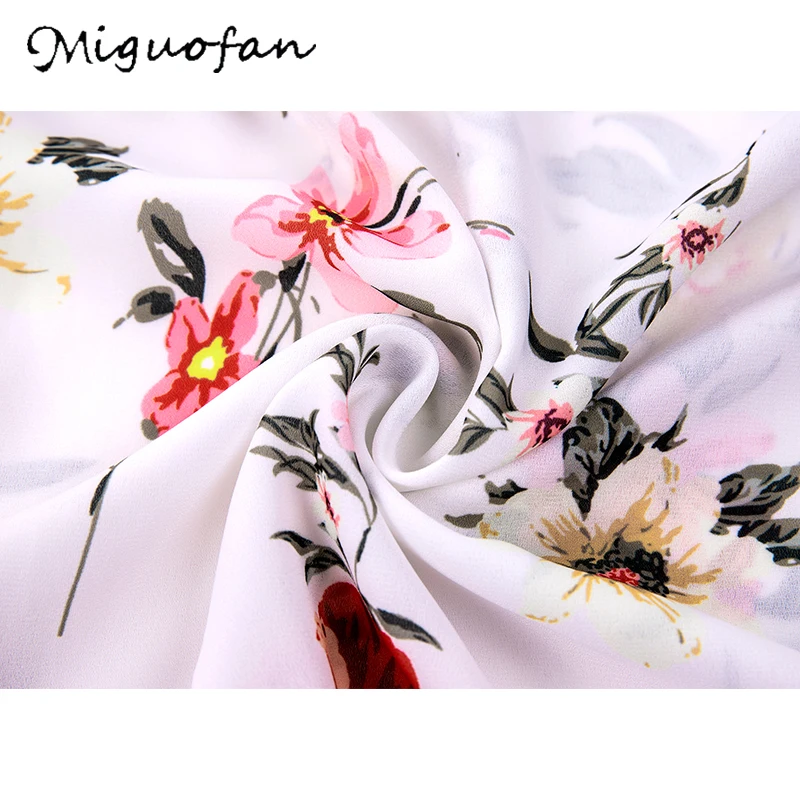 Miguofan Bohemian Maxi Dress Women White Floral Print Half Sleeve Loose Boho Dresses Casual Summer Dress Vestidos Female