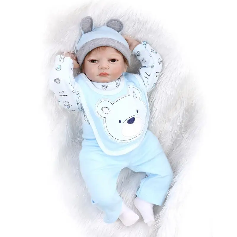 22" reborn baby dolls for sale silicone-reborn-babies blue clothes magnetic pacifier bonecas reborn girls toys gift