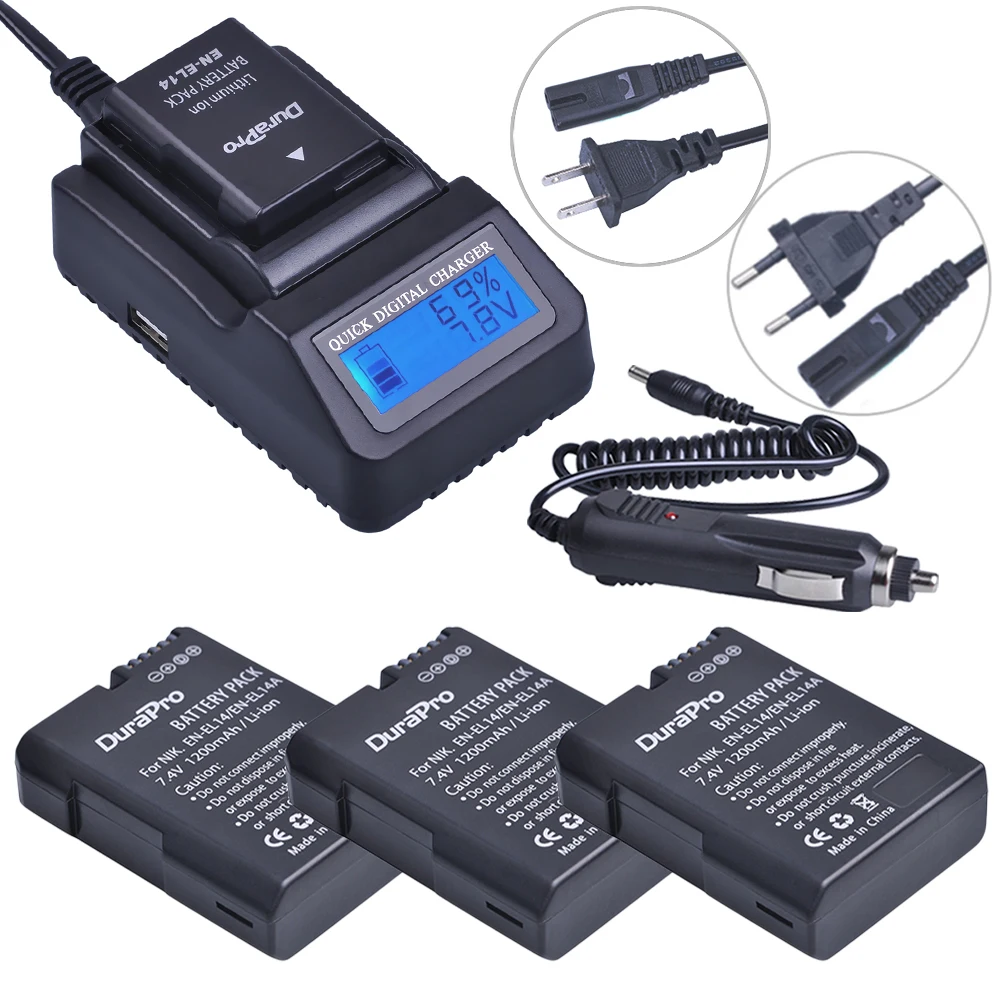 

3Pcs EN-EL14 EN-EL14a ENEL14 EN EL14 EL14a Battery + LCD Fast Charger for Nikon D3100 D3200 D3300 P7000 D5100 D5200 D5300 D5400