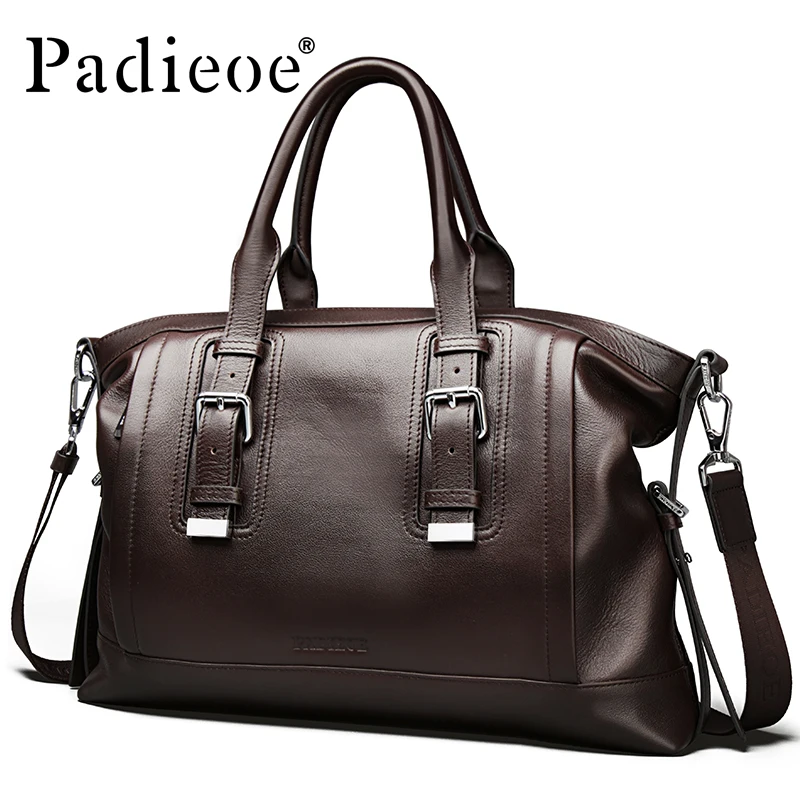 

Padieoe Vintage Genuine leather Men's Briefcase Business Men Messenger Bag Leather Casual Shoulder Bag Brand Leather Office Bags